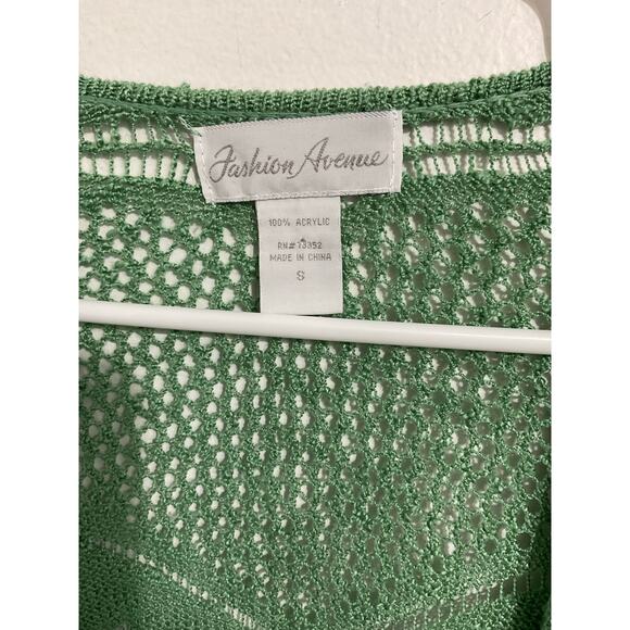 Green Knit Crochet Open Front 3/4 Sleeve Cardigan Size Small Boho Cottagecore - Picture 5 of 5